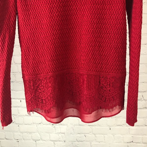 Women's Lucky Brand bright red sweater with chevron pattern knit. Size medium - Picture 6 of 16